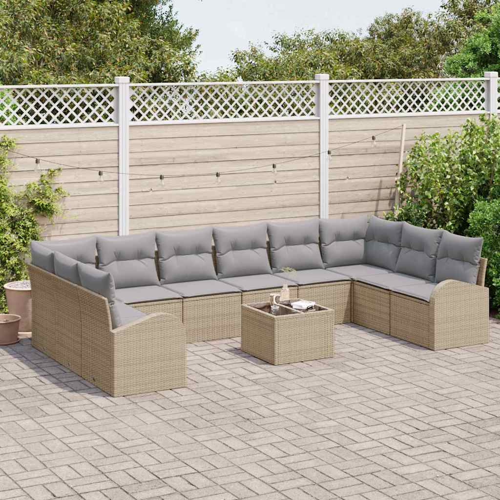 Garten-Sofa-Set mit Kissen 11 pcs Beige und Hellgrau